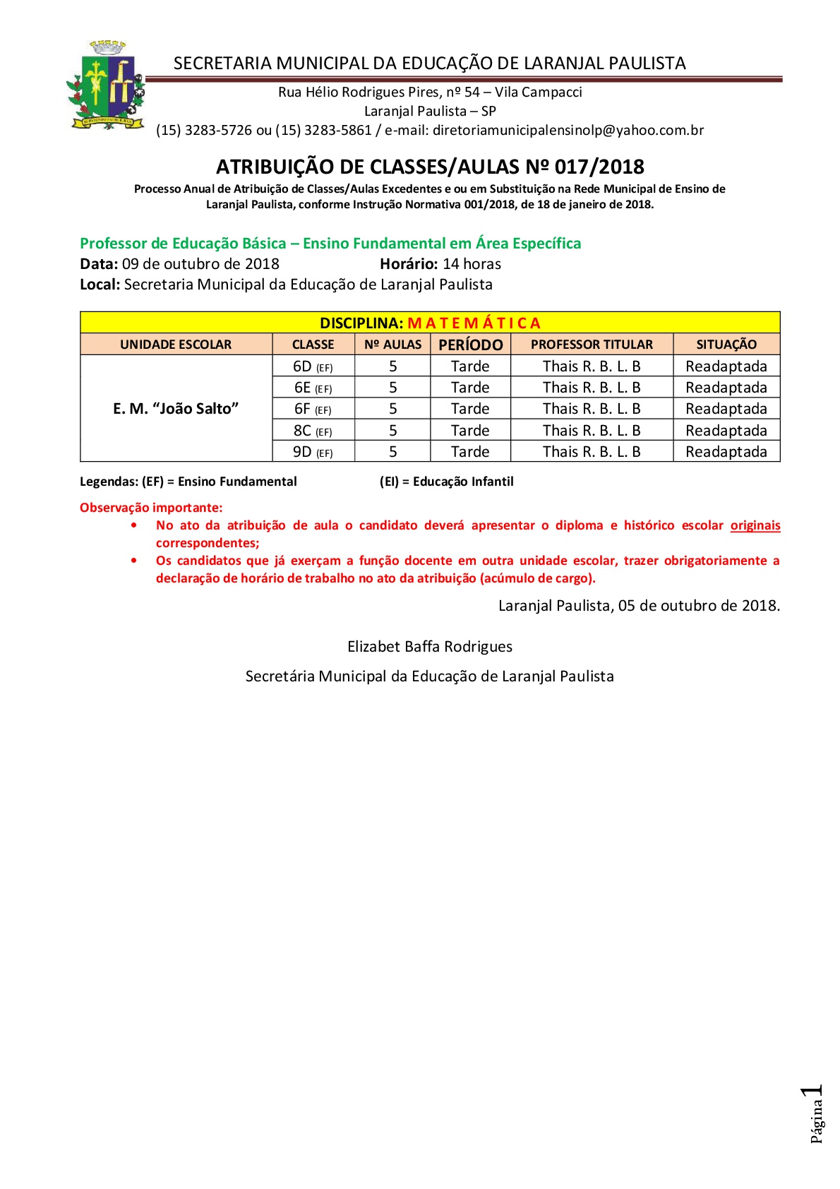 Atribuição de classes e ou aulas excedentes 017-2018-001