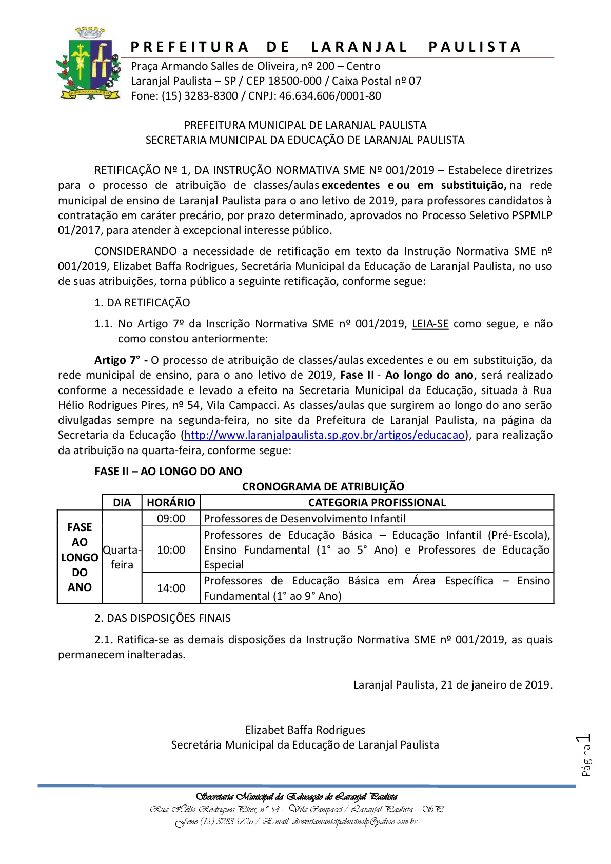 Retificação Instrução normativa nº 01-2019-001