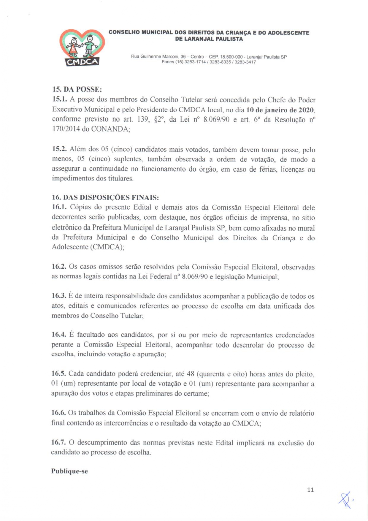 Eleições Unificadas para o Conselho Tutelar - Edital - CMDCA - nº 01/2019