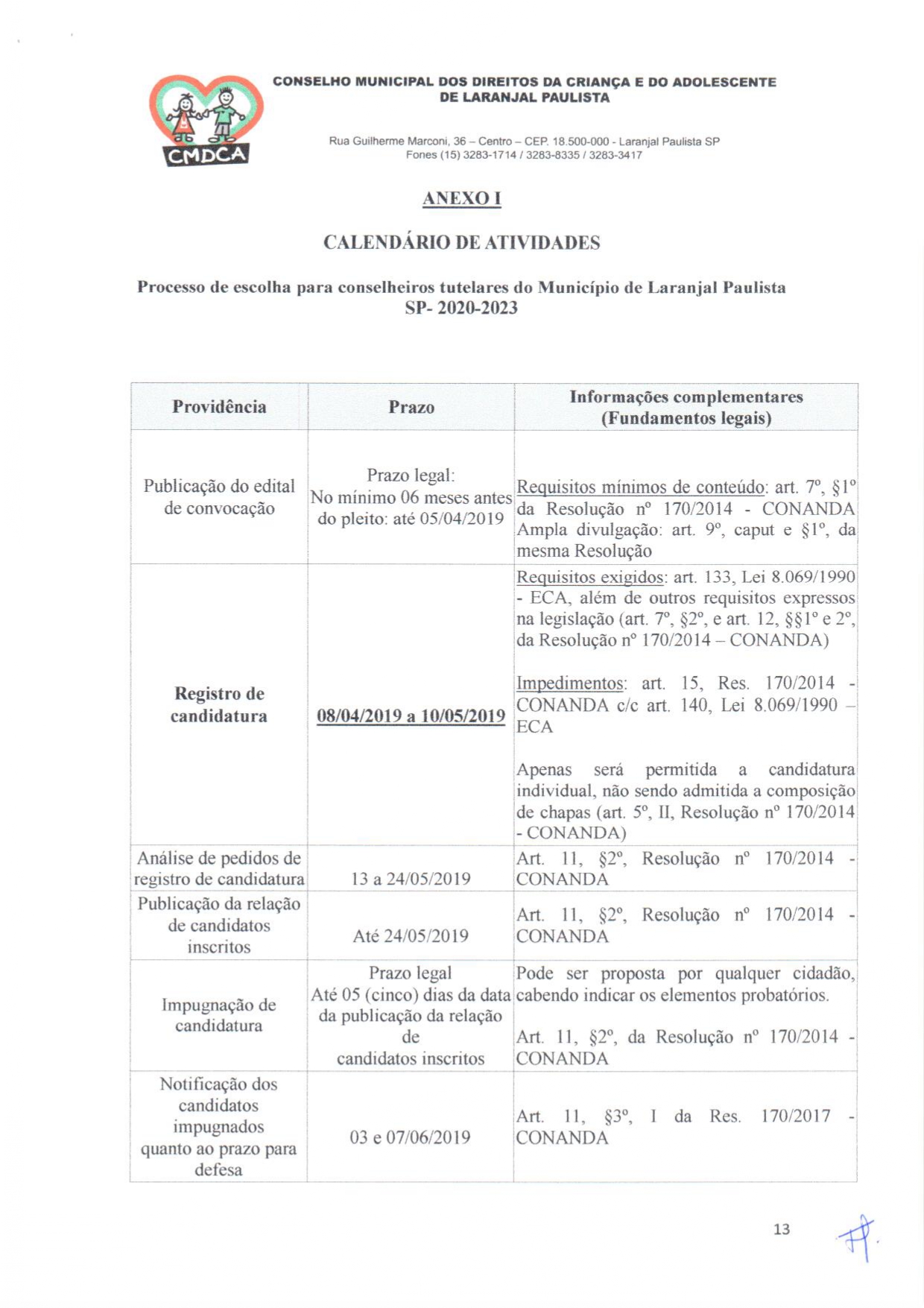 Eleições Unificadas para o Conselho Tutelar - Edital - CMDCA - nº 01/2019