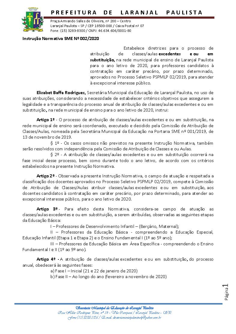 Instrução Normativa 002-2020 - Excedentes - Processo Seletivo