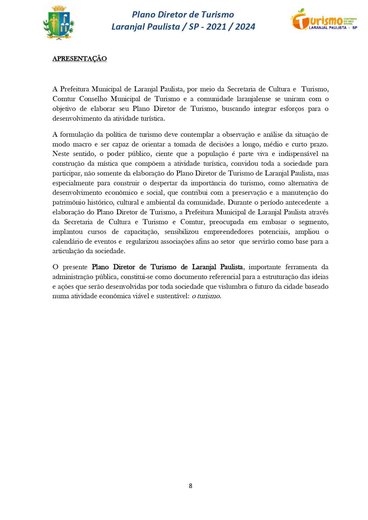 Plano Diretor de Turismo Laranjal Paulista - SP - 2021/2024