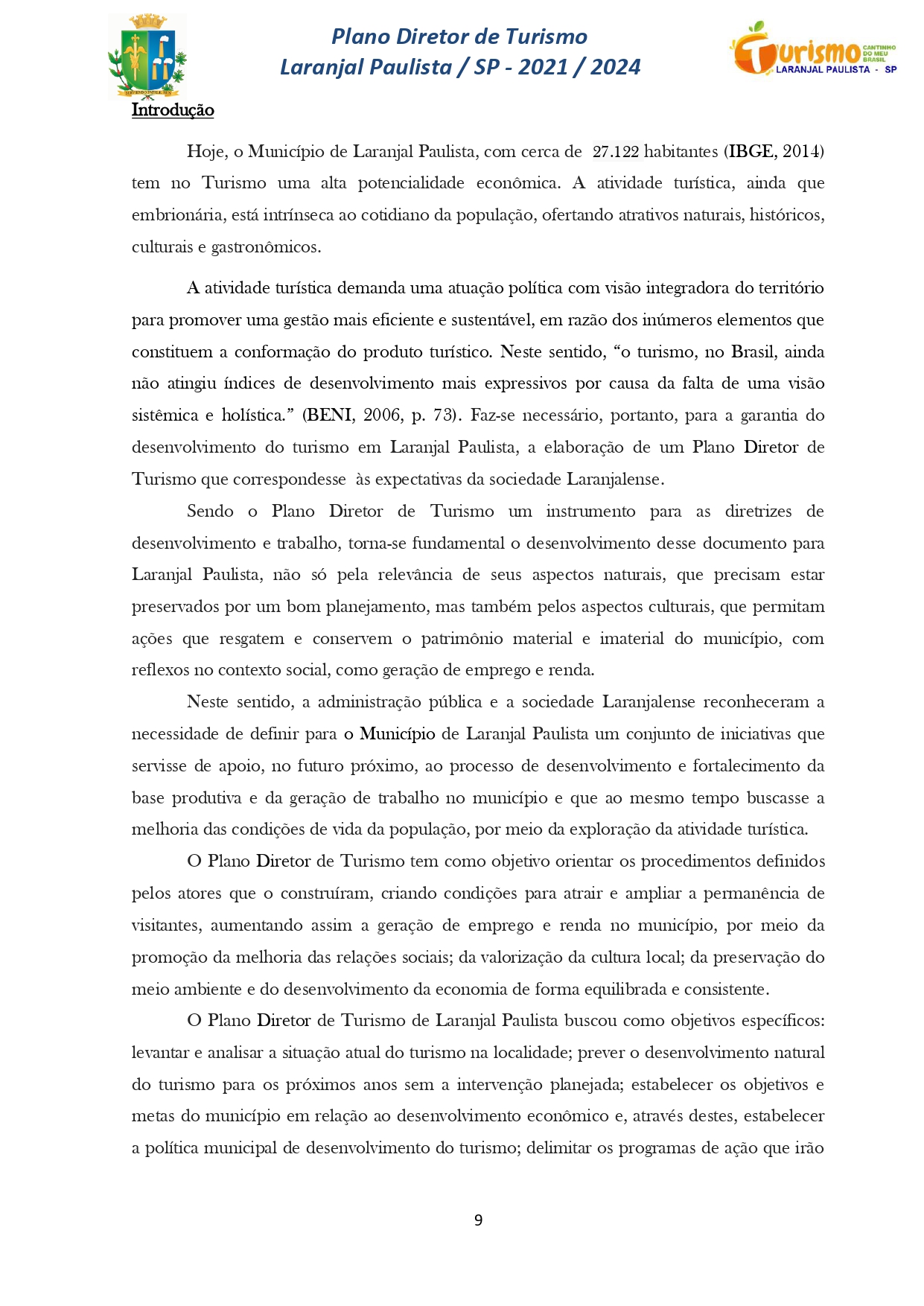 Plano Diretor de Turismo Laranjal Paulista - SP - 2021/2024