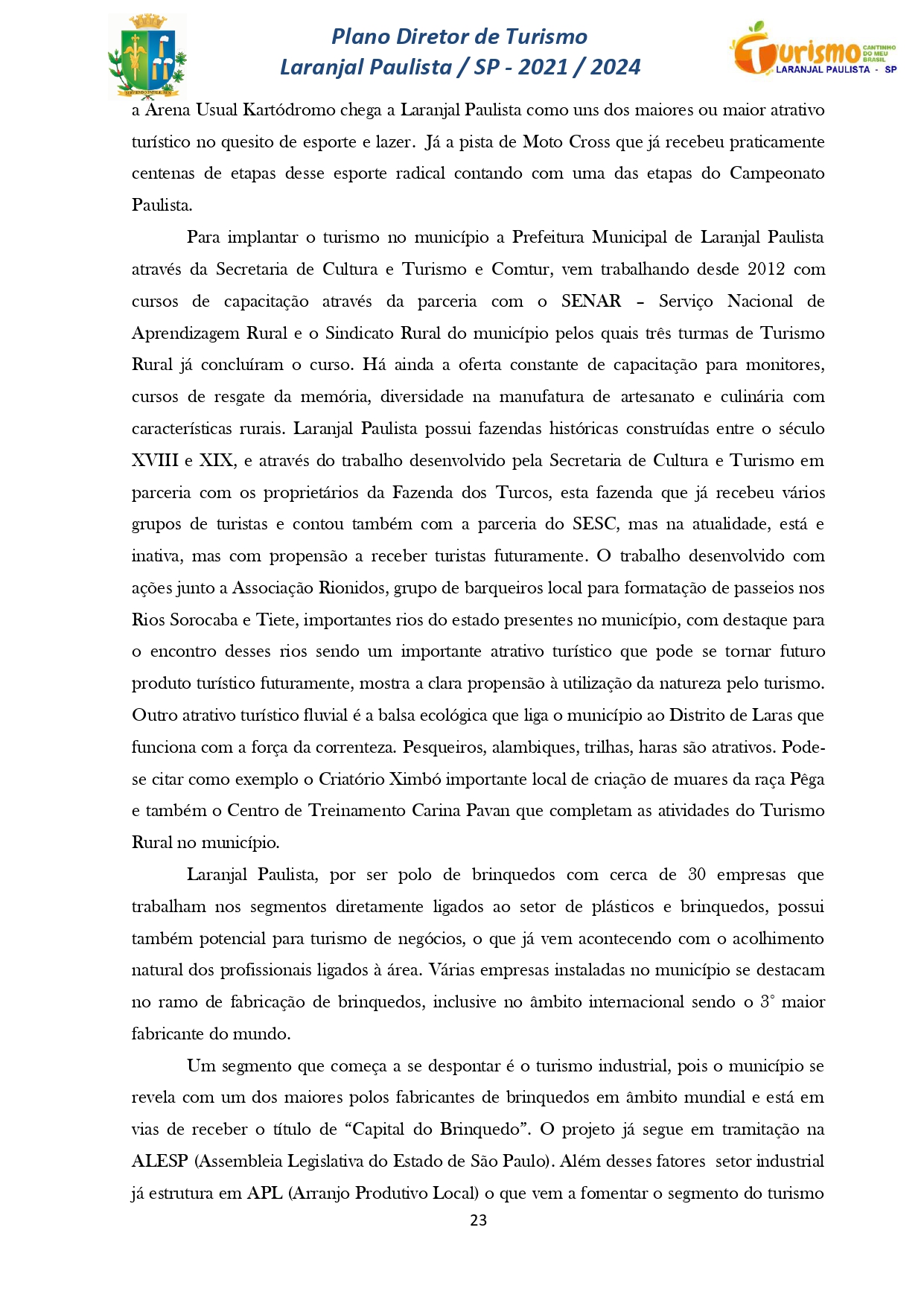 Plano Diretor de Turismo Laranjal Paulista - SP - 2021/2024