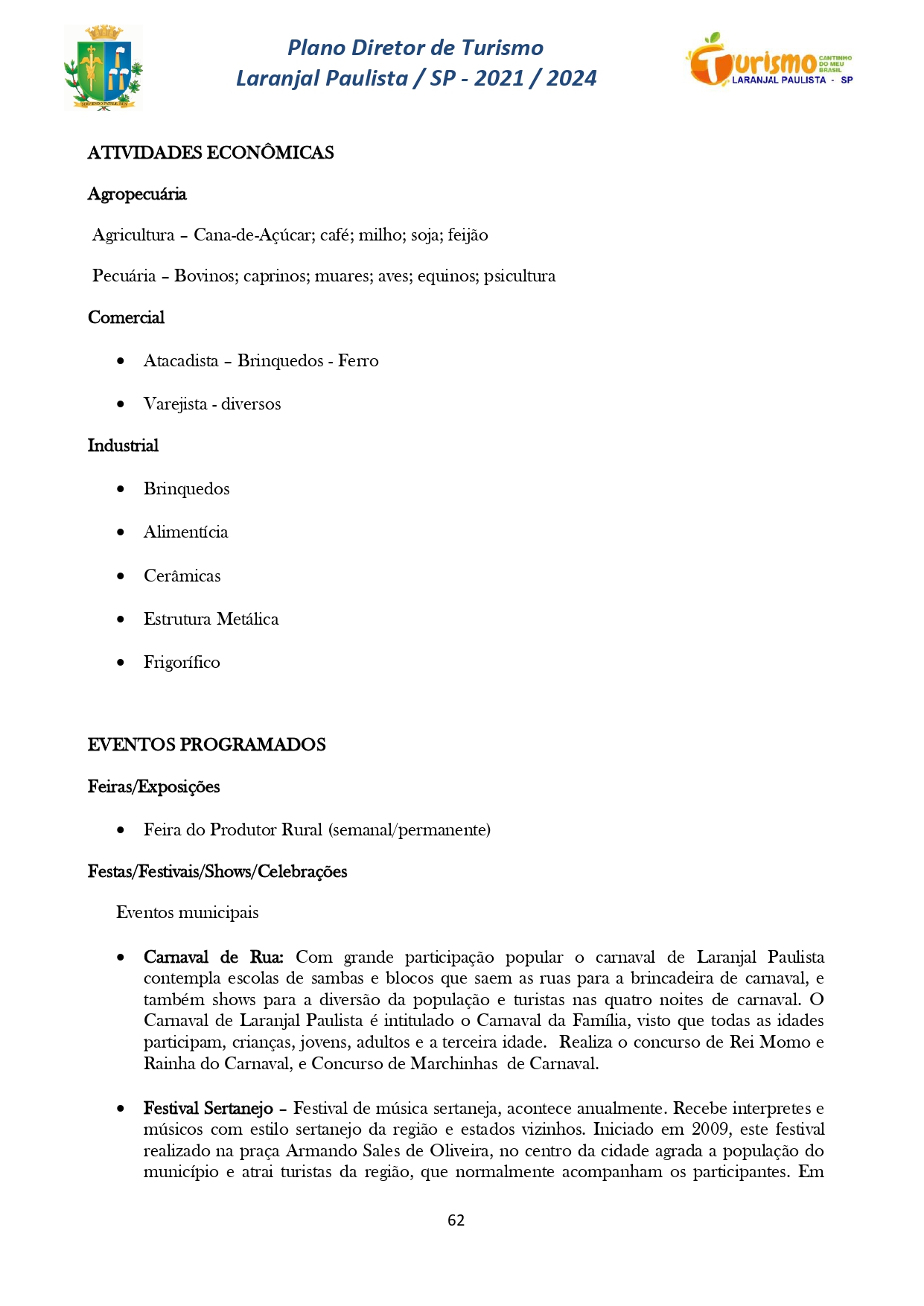 Plano Diretor de Turismo Laranjal Paulista - SP - 2021/2024