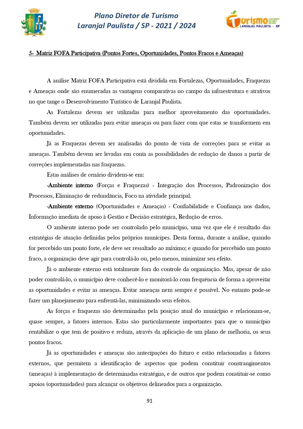 Plano Diretor de Turismo Laranjal Paulista - SP - 2021/2024