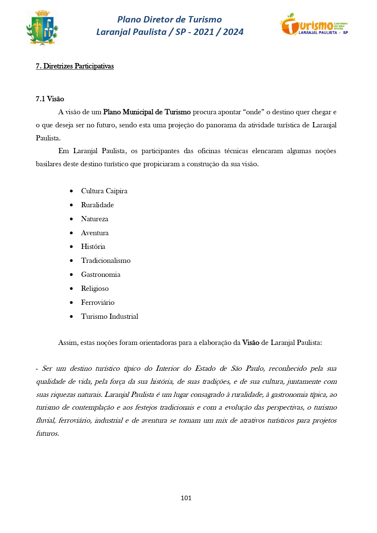 Plano Diretor de Turismo Laranjal Paulista - SP - 2021/2024