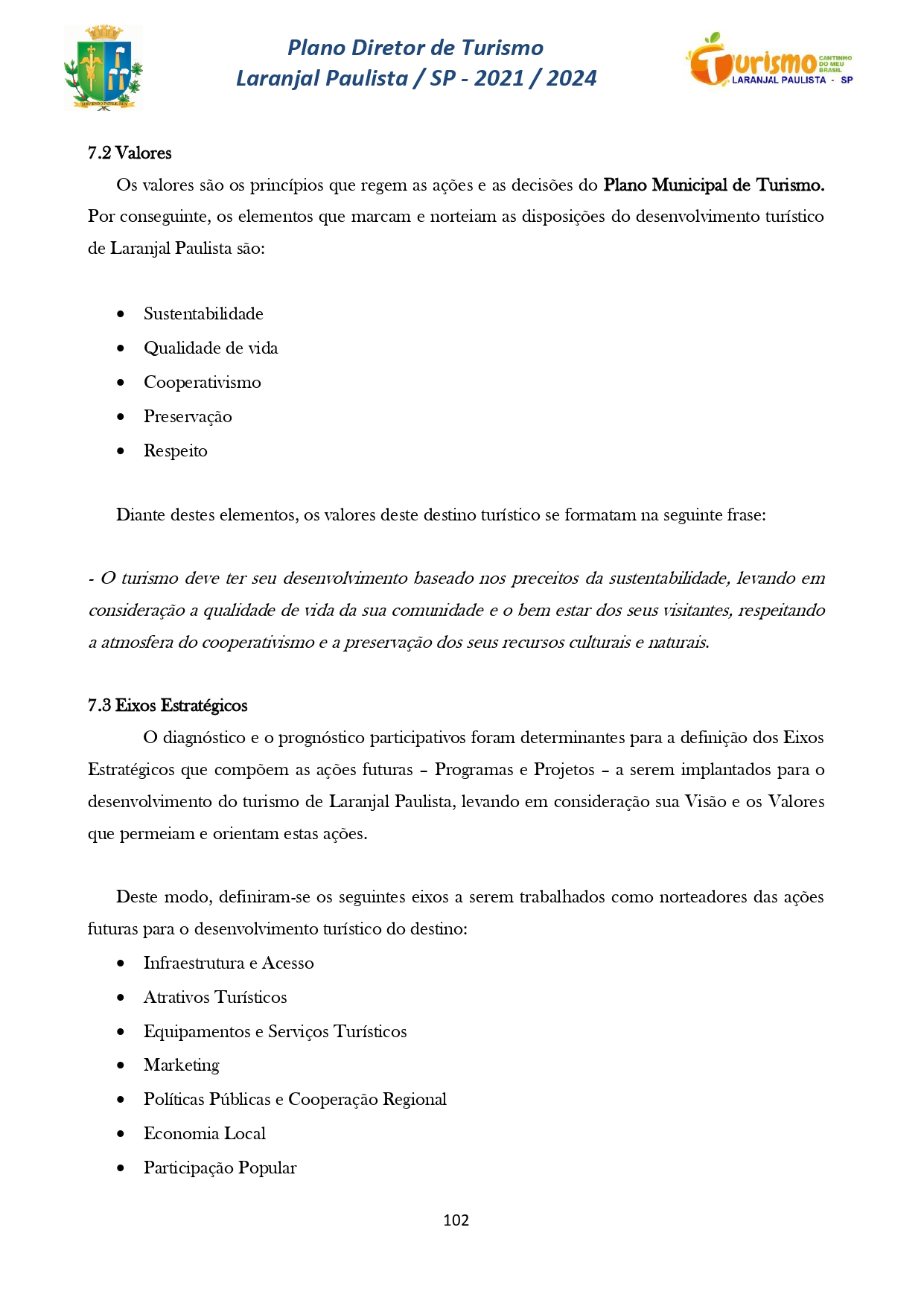 Plano Diretor de Turismo Laranjal Paulista - SP - 2021/2024