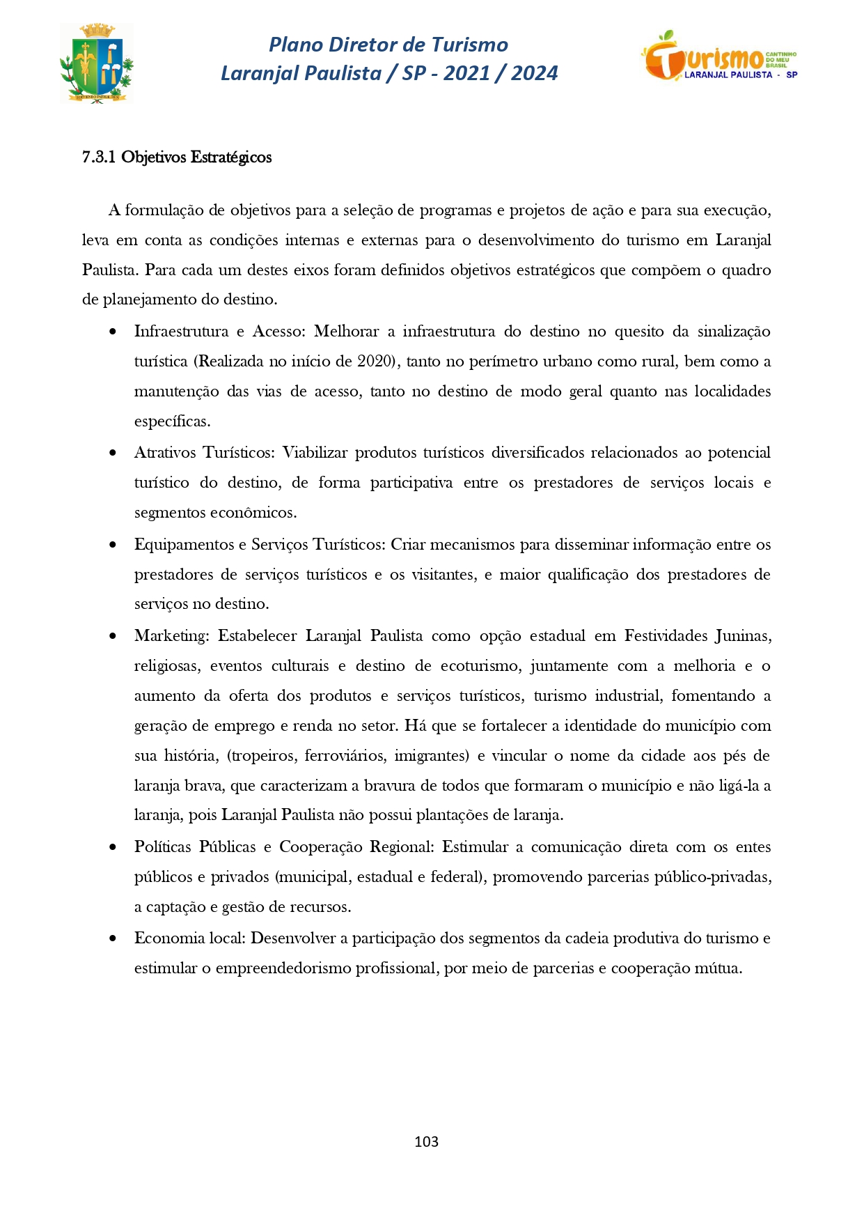 Plano Diretor de Turismo Laranjal Paulista - SP - 2021/2024