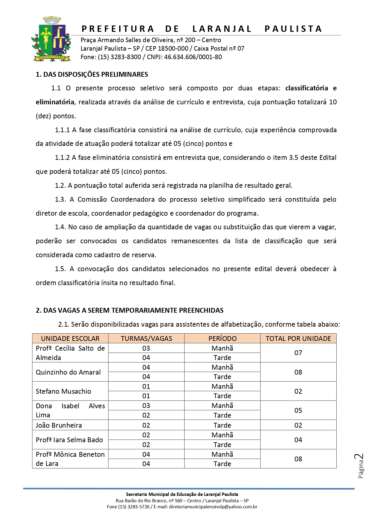 Edital nº 001/2022 de abertura de inscrições para seleção de assistentes de alfabetização do programa "Tempo de Aprender".