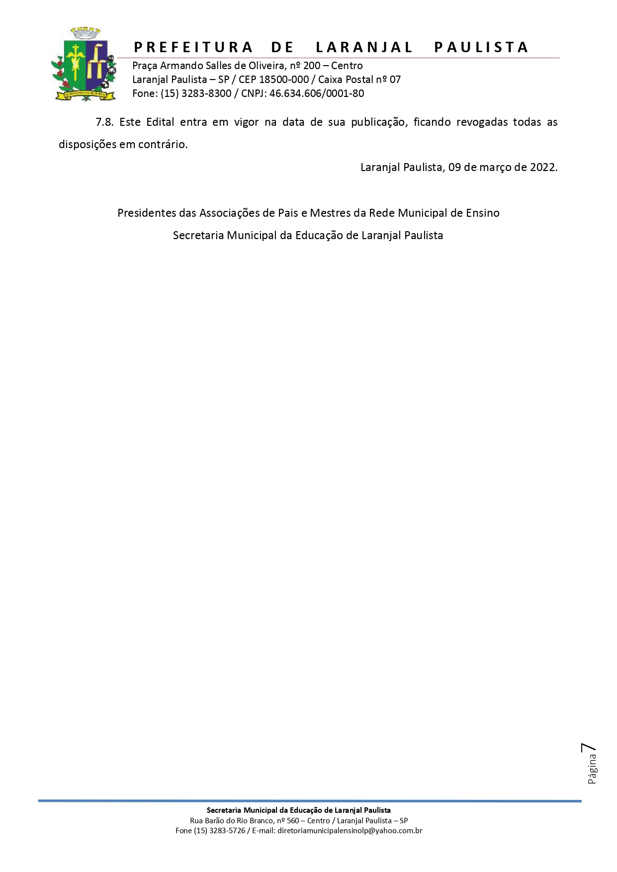 Edital nº 001/2022 de abertura de inscrições para seleção de assistentes de alfabetização do programa "Tempo de Aprender".