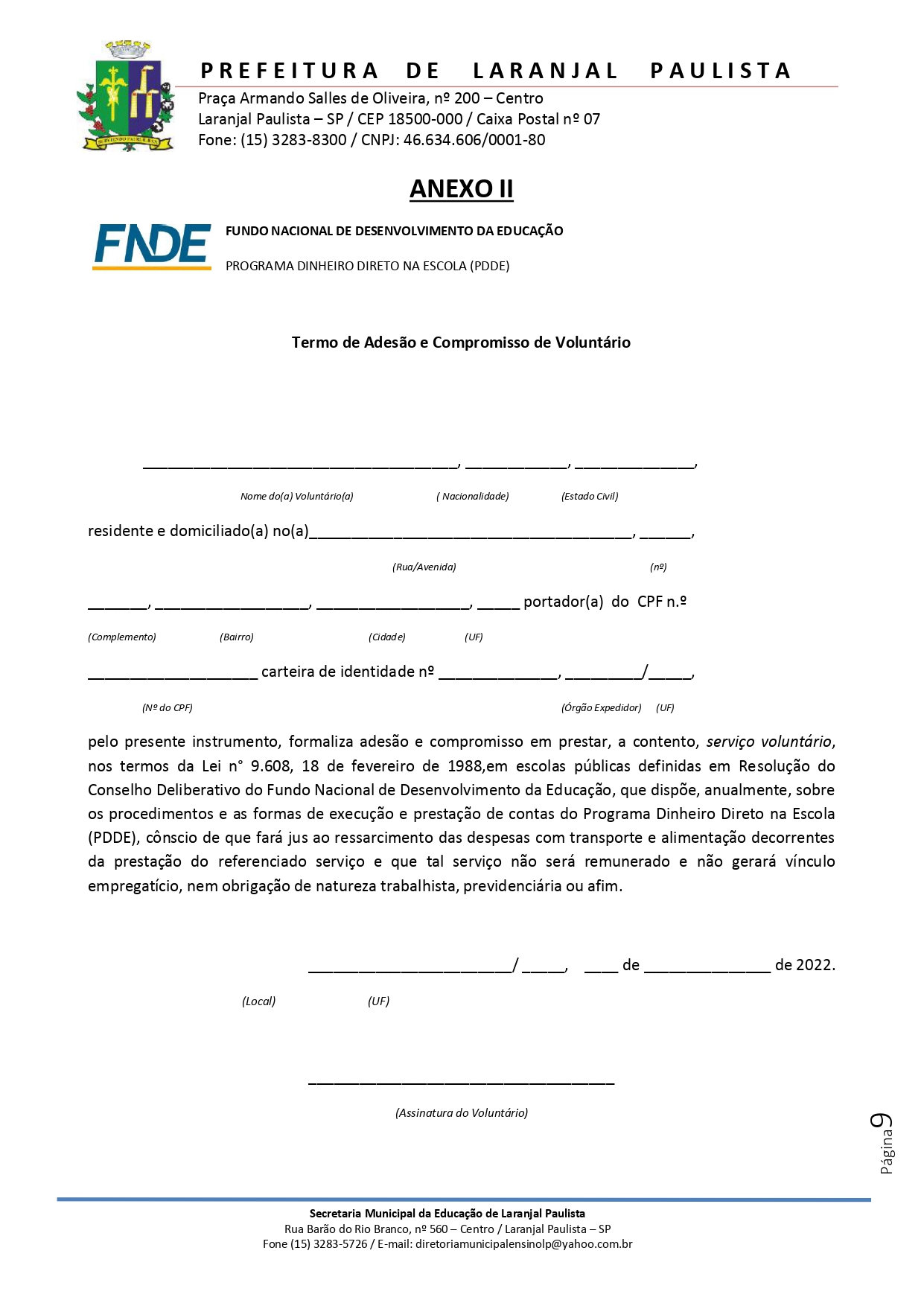 Edital nº 001/2022 de abertura de inscrições para seleção de assistentes de alfabetização do programa "Tempo de Aprender".