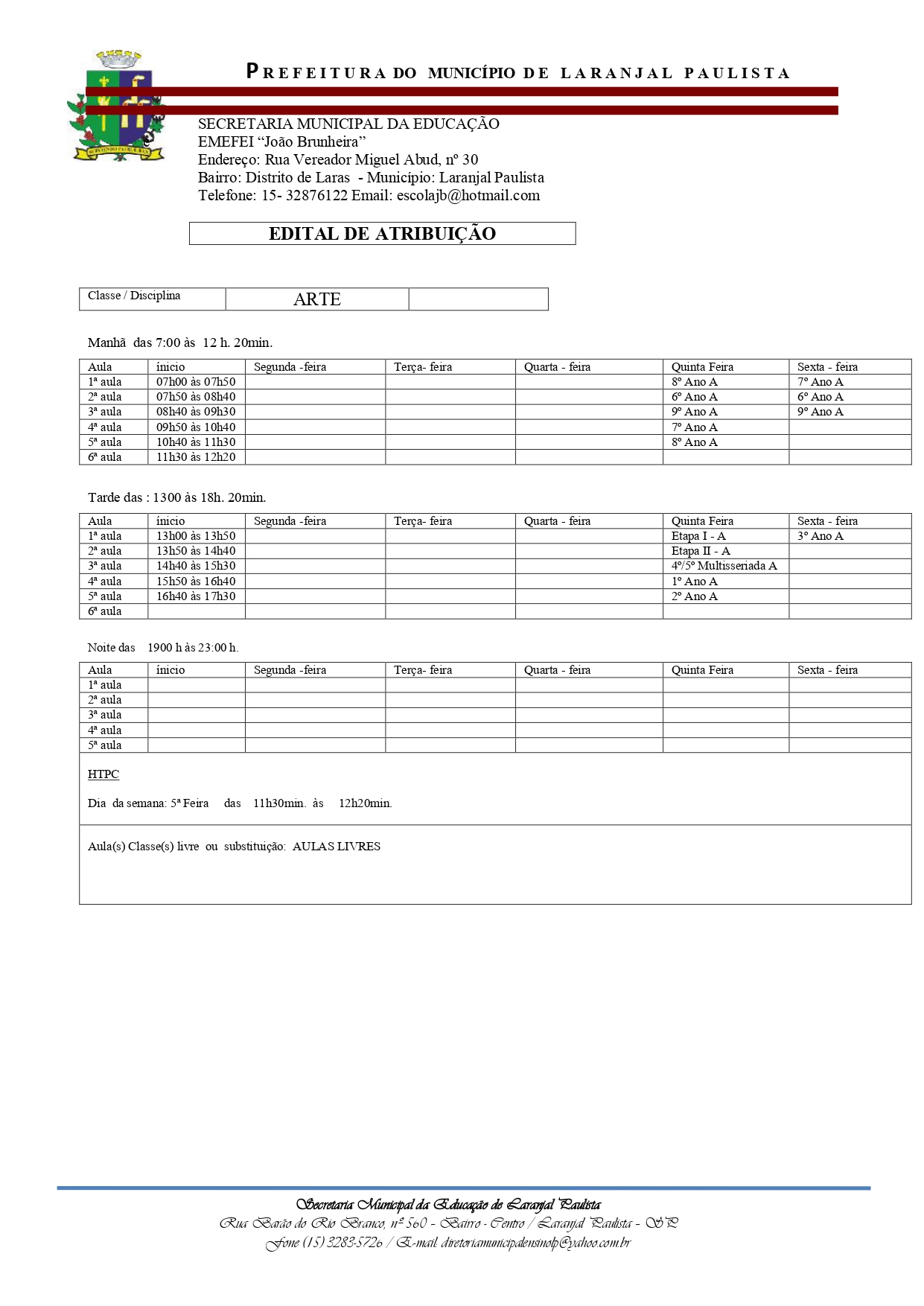 Atribuição de classes/aulas fase II - nº 018/2022