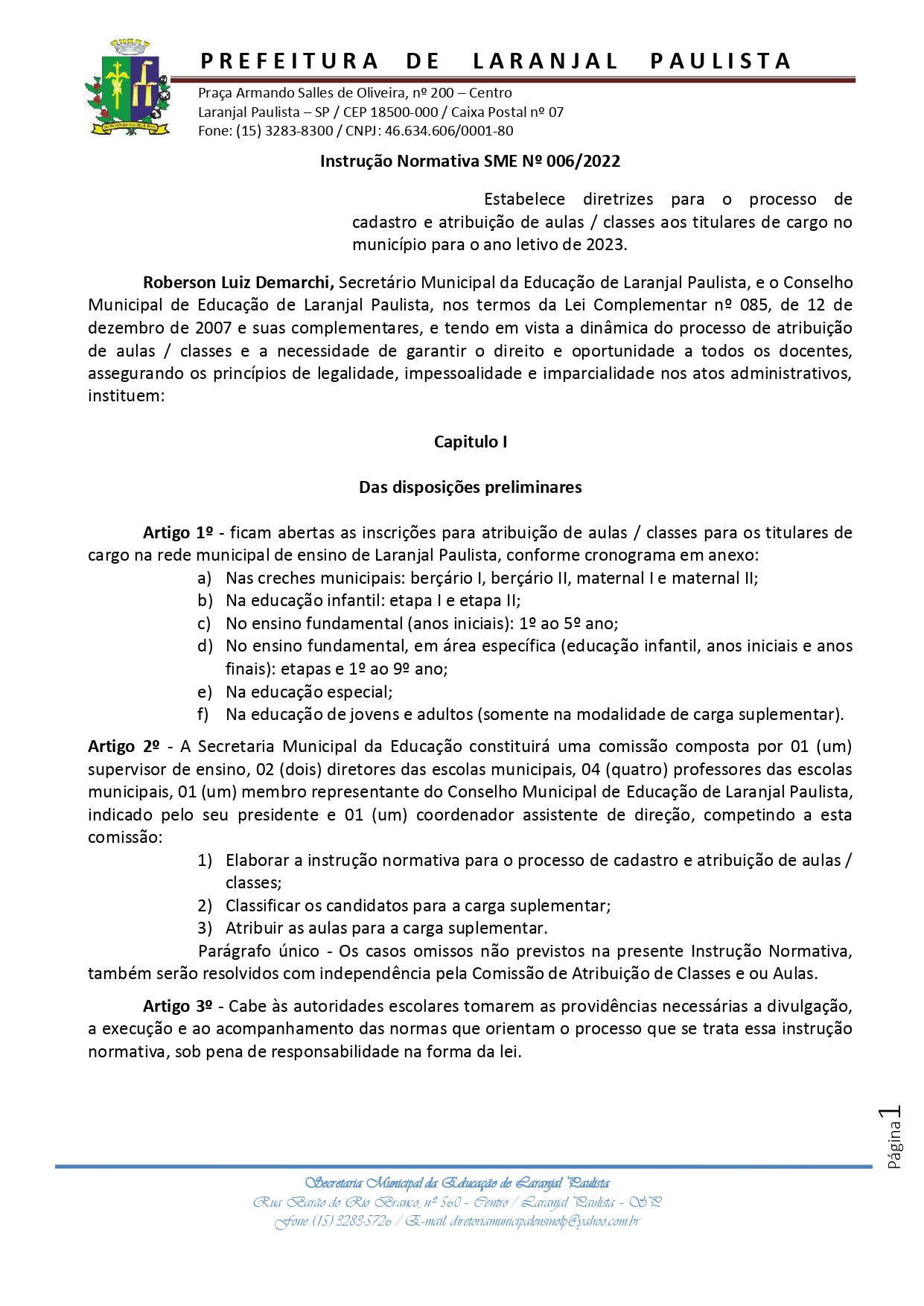 Instrução normativa SME nº 006/2022