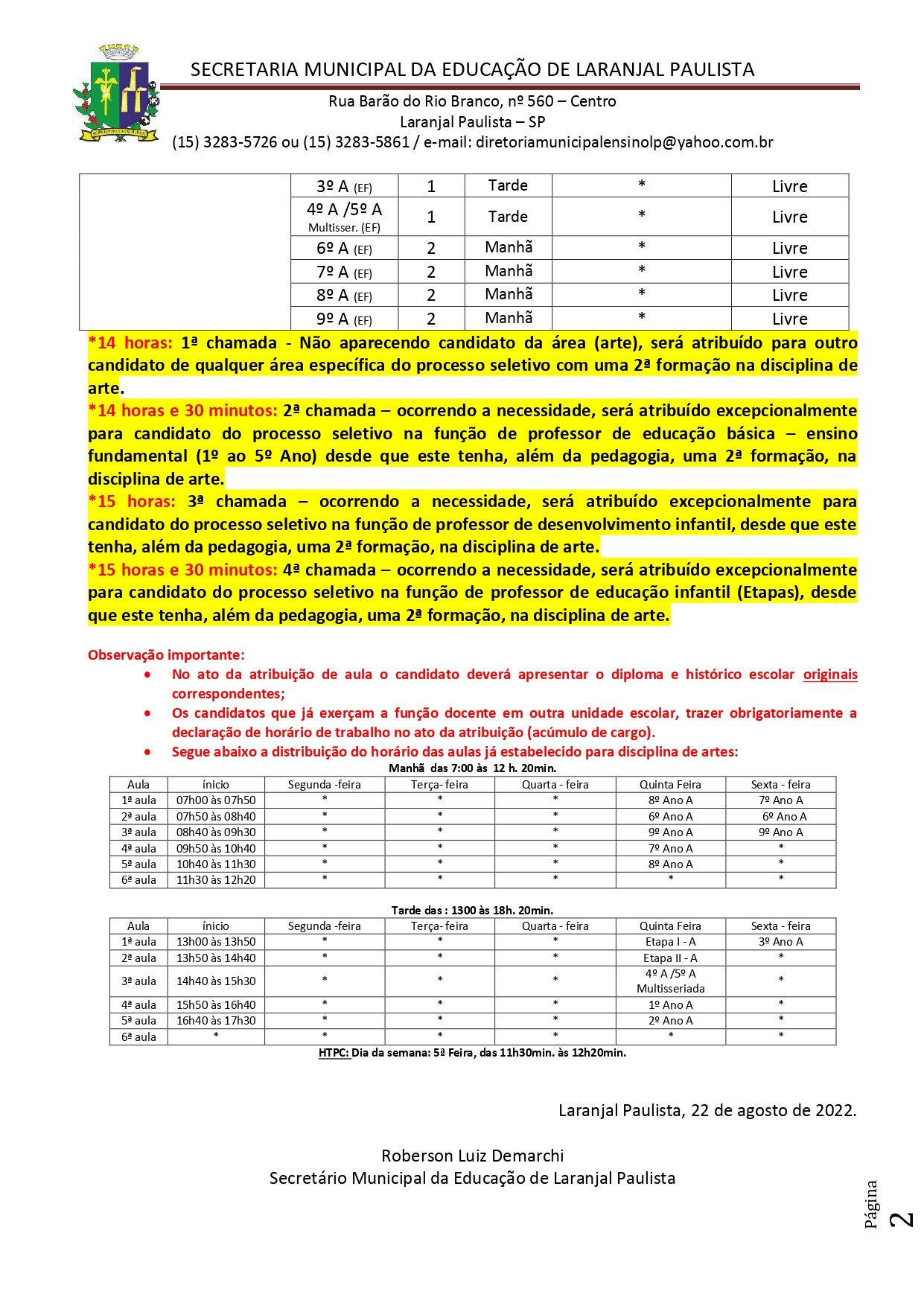 Atribuição de classes/aulas fase II - nº 021