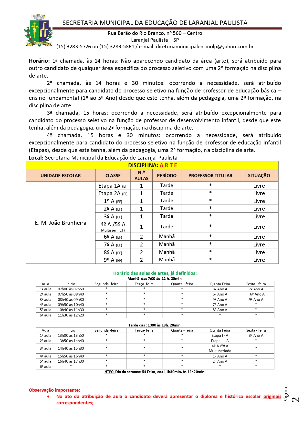 Atribuição de classes/aulas fase II - nº 022/2022