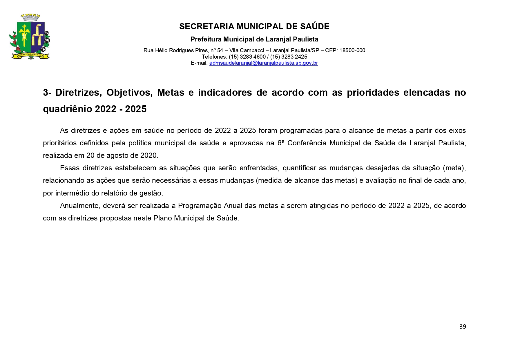 Plano Municipal de Saúde 2022 a 2025