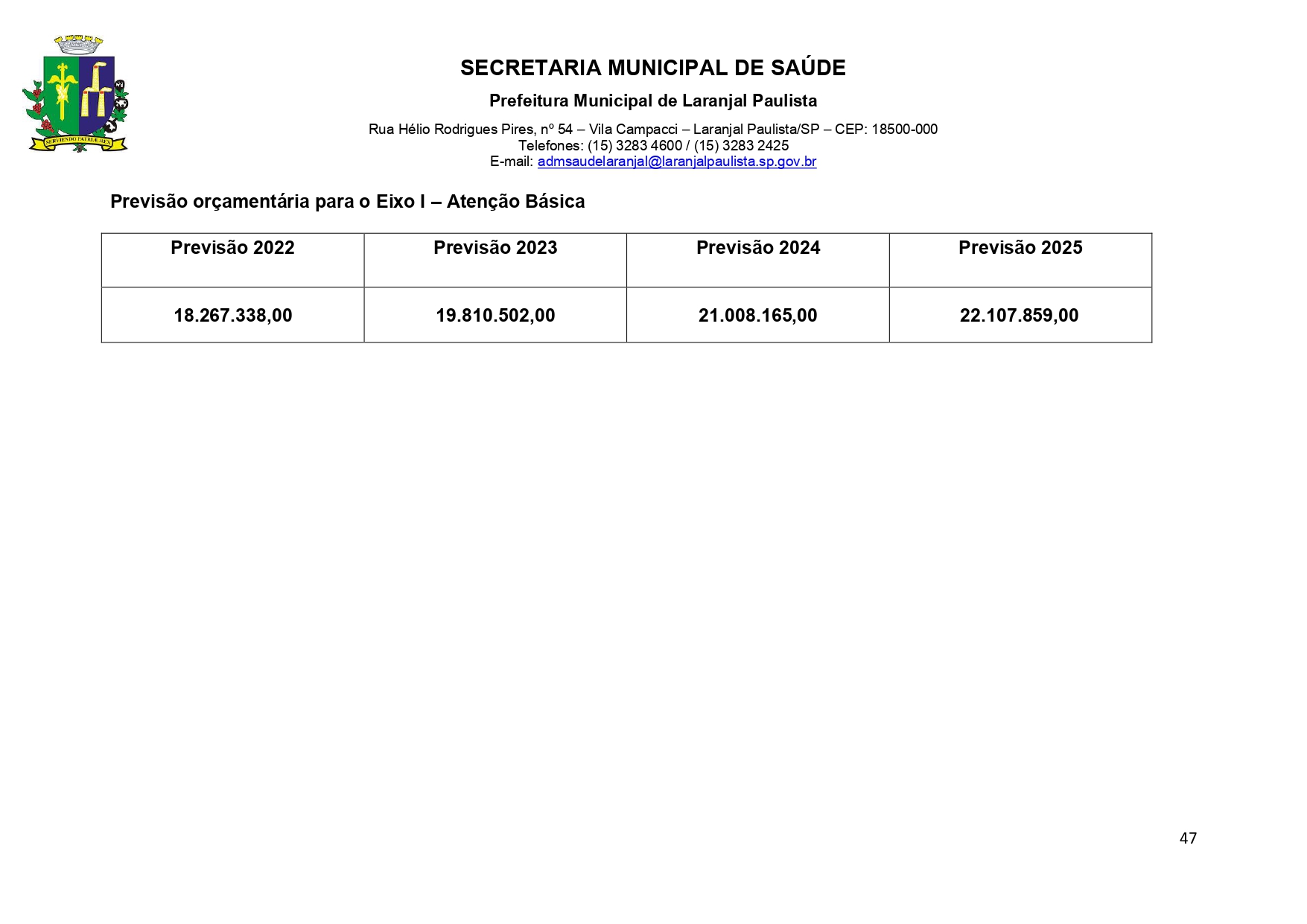 Plano Municipal de Saúde 2022 a 2025