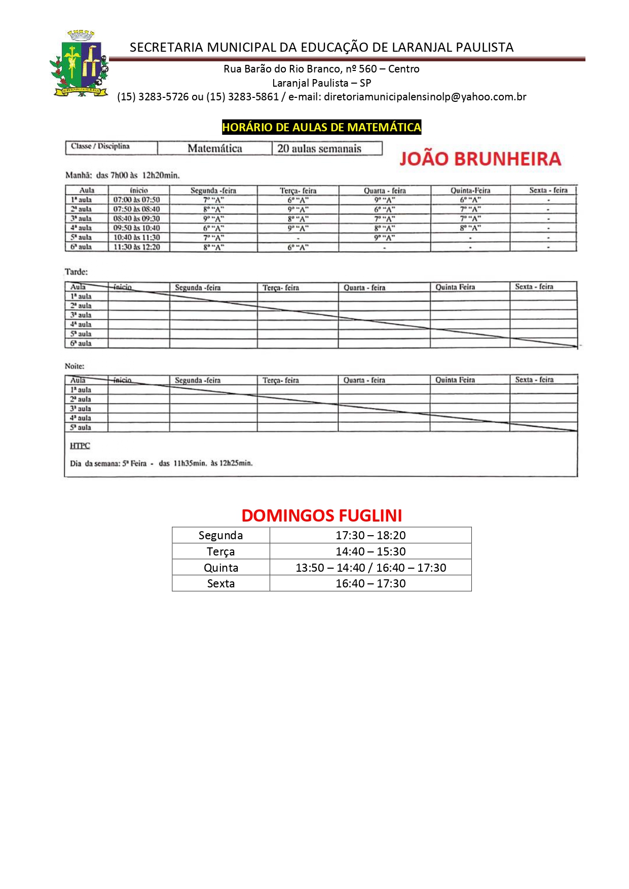 Atribuição de classes/aulas nº 008/2023