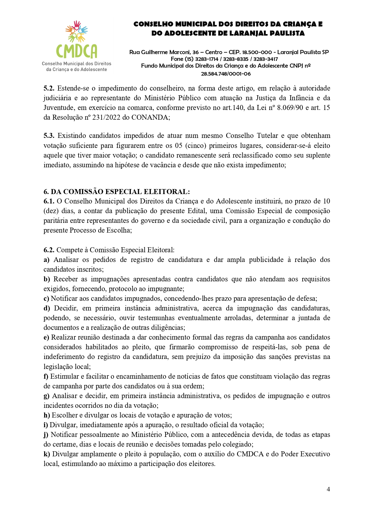 Edital - Eleição para Conselheiros Tutelares 2023