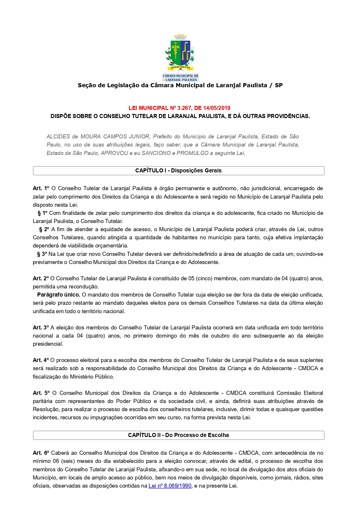 Lei Municipal nº 3.267/2019 