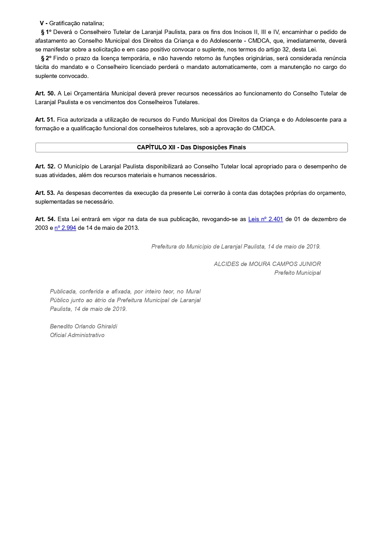 Lei Municipal nº 3.267/2019 