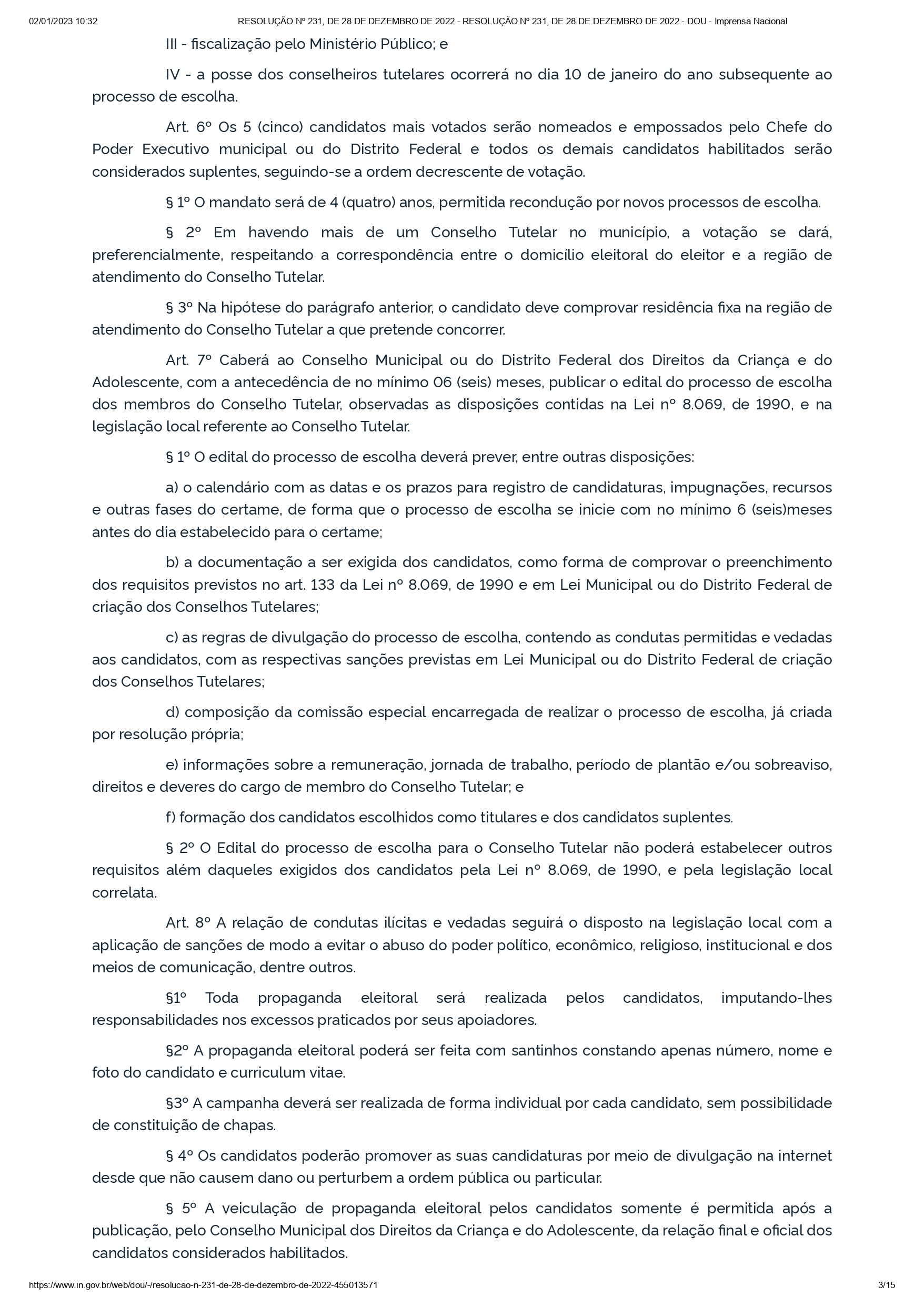 Resolução Conanda nº 231/2022 Resolução Conanda nº 231/2022