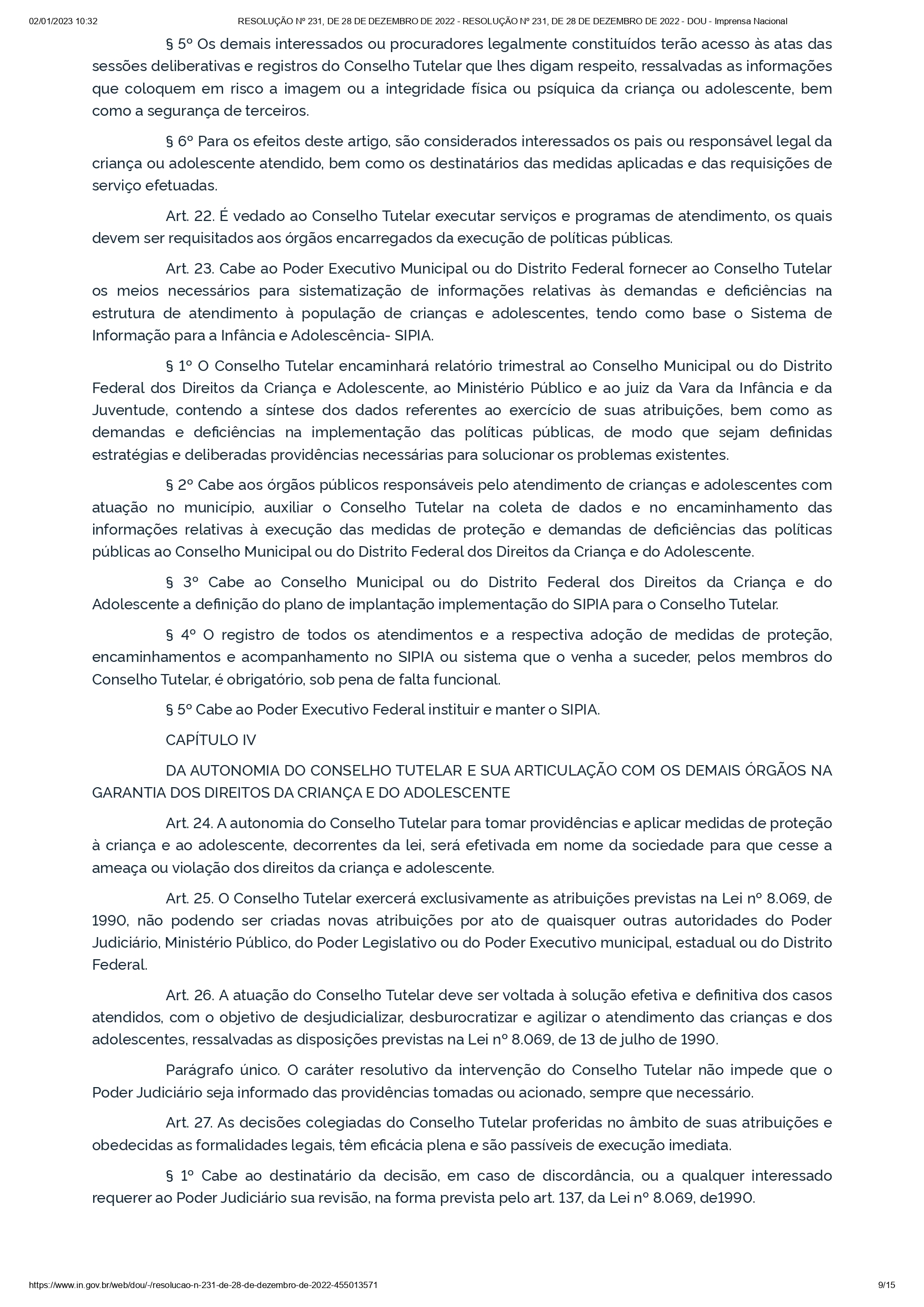 Resolução Conanda nº 231/2022 Resolução Conanda nº 231/2022