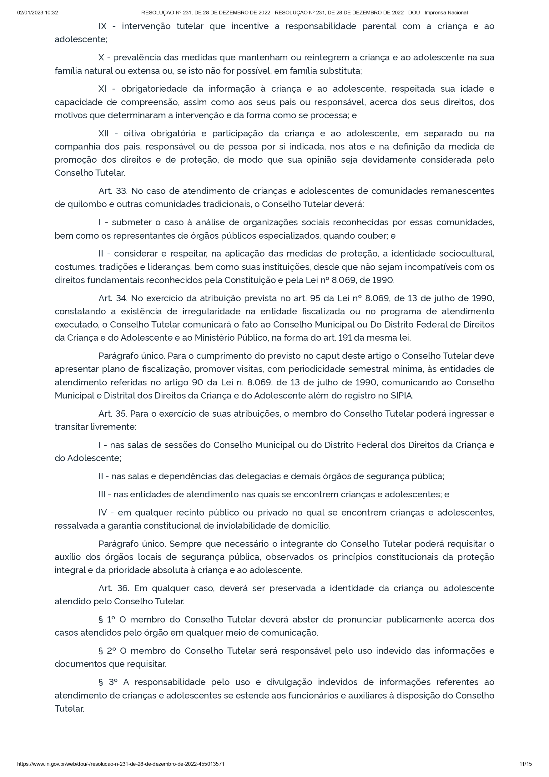 Resolução Conanda nº 231/2022 Resolução Conanda nº 231/2022