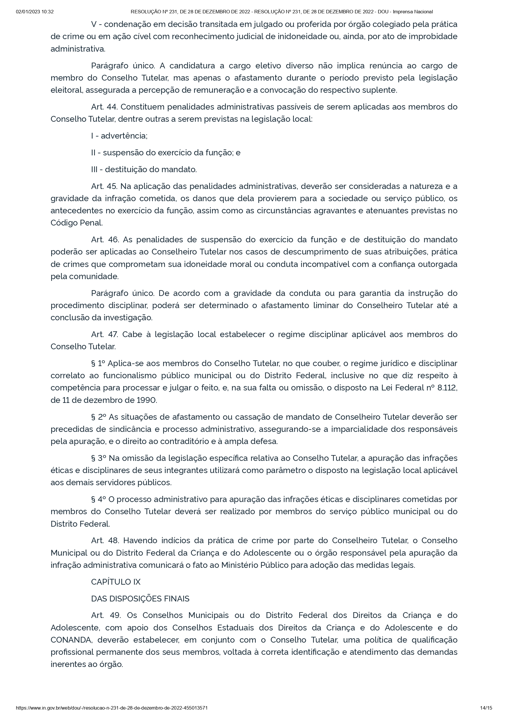 Resolução Conanda nº 231/2022 Resolução Conanda nº 231/2022