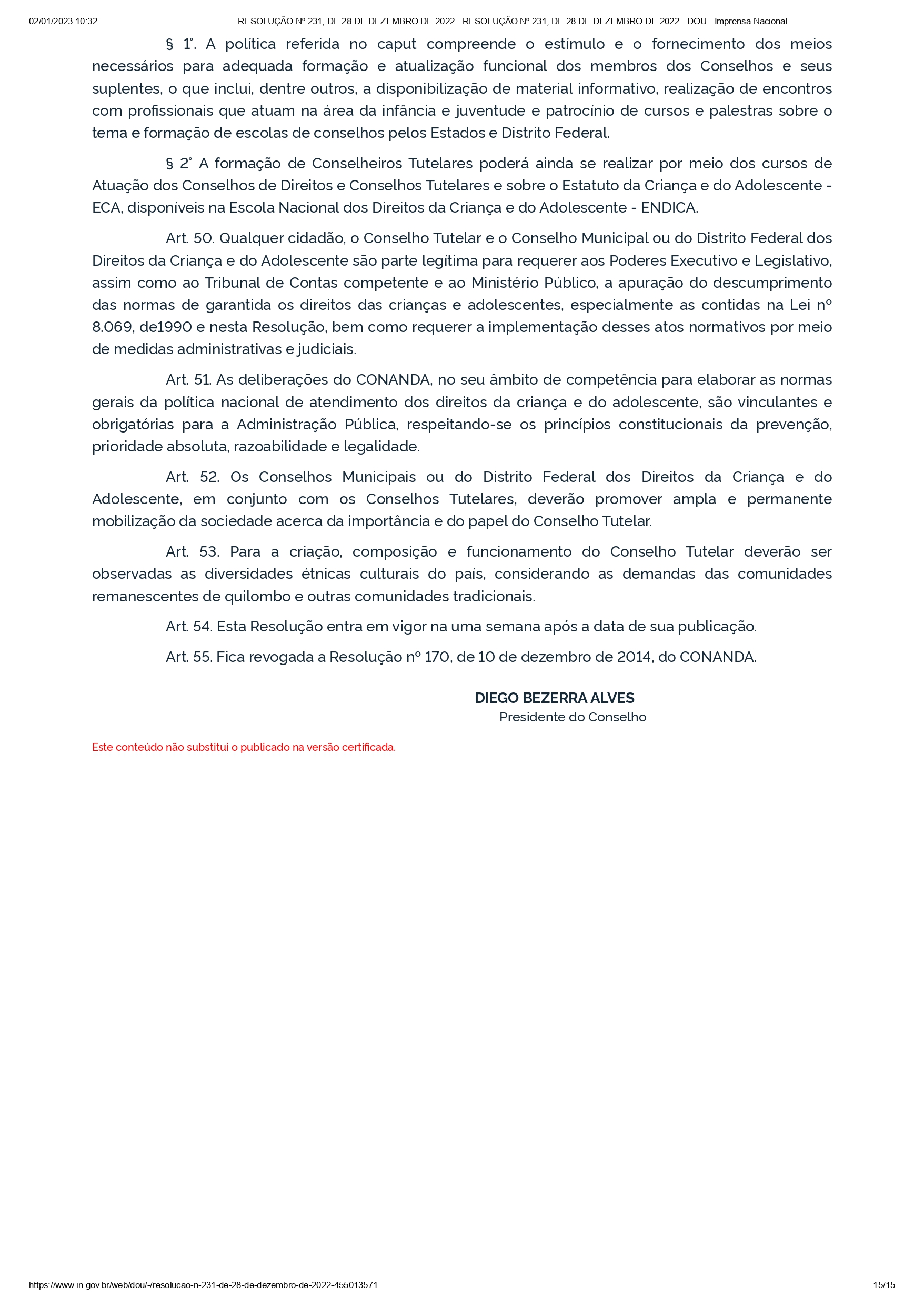 Resolução Conanda nº 231/2022 Resolução Conanda nº 231/2022